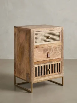 KADIMA DESIGN Nachttisch – Mango Massivholz/Metall, 40x60x30 cm, 3 Schubladen, Wiener Geflecht Discount