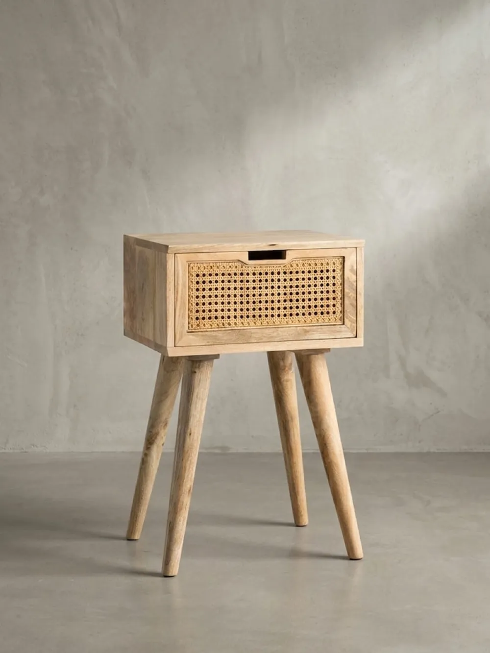 KADIMA DESIGN Nachttisch – Mango Massivholz/Rattan, 40x60x30 cm, Braun, 1 Schublade, Wiener Geflecht Online