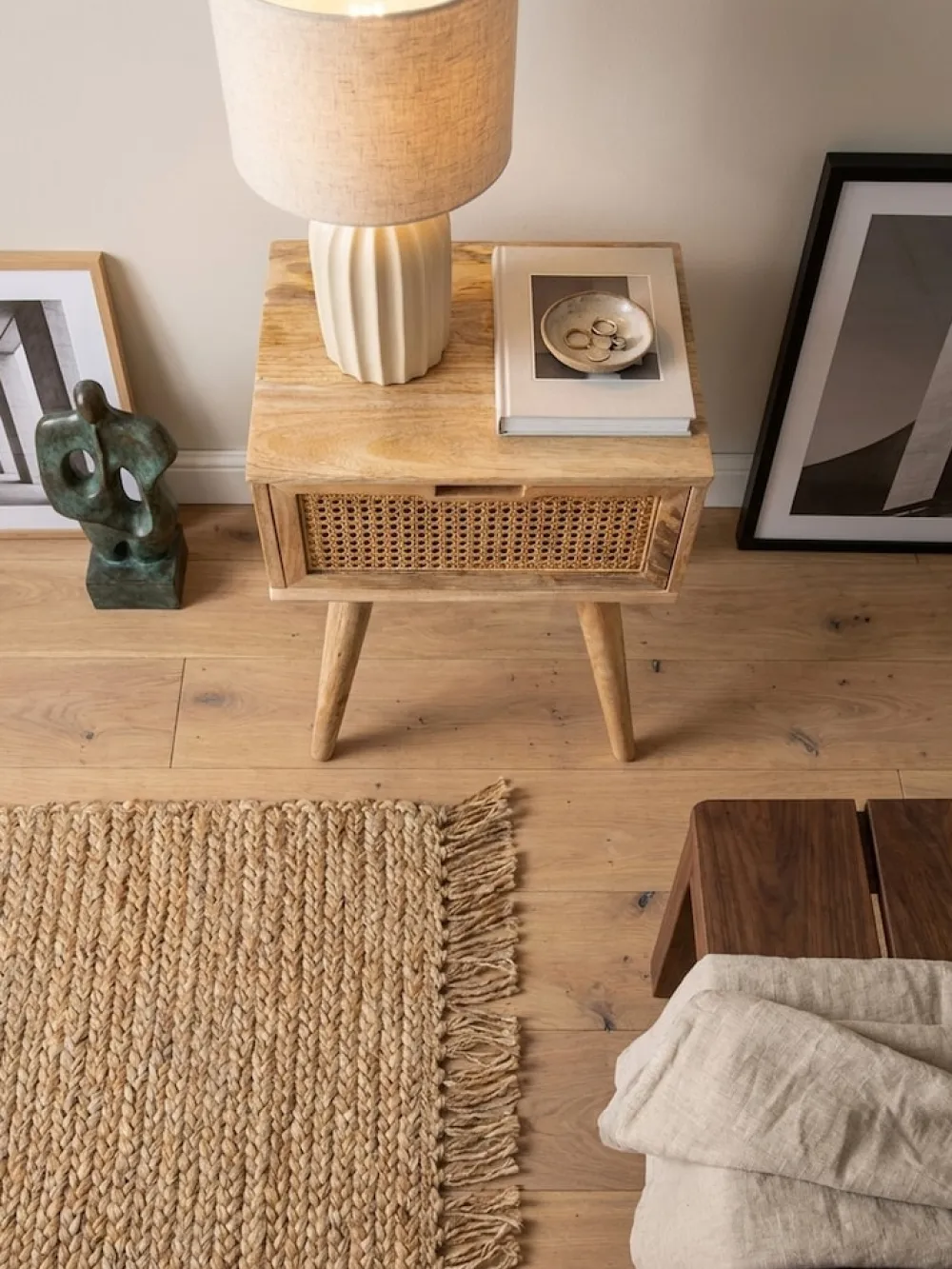 KADIMA DESIGN Nachttisch – Mango Massivholz/Rattan, 40x60x30 cm, Braun, 1 Schublade, Wiener Geflecht Online