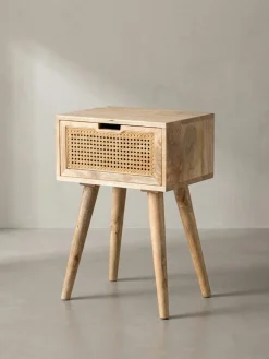 KADIMA DESIGN Nachttisch – Mango Massivholz/Rattan, 40x60x30 cm, Braun, 1 Schublade, Wiener Geflecht Online