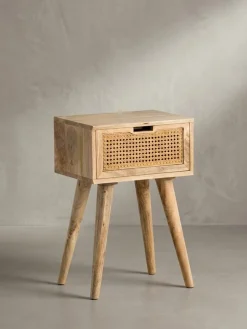 KADIMA DESIGN Nachttisch – Mango Massivholz/Rattan, 40x60x30 cm, Braun, 1 Schublade, Wiener Geflecht Online