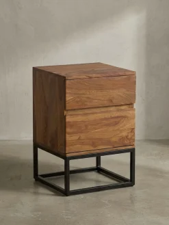 KADIMA DESIGN Nachttisch – Massivholz/Metall, 40x38x60cm, 2 Schubladen, Industrial-Stil Sale
