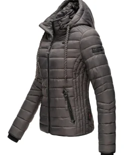 NAVAHOO Damen Steppjacke leichte Übergangsjacke mit Kapuze Lulana Anthrazit Discount