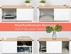 Katzenschrank groß für Katzentoilette XXL aus Holz mit Schuhschrank Sitzkommode, Katzenklo-Schrank Kommode, Design Katzenhaus Toilette Klo, 110 x 50 x 53 cm, weiß braun ^ needs&wants® Outlet