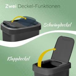 Abfalleimer-Set 10L + 50L, Mülleimer mit 2in1 Deckel, Klappdeckel & Schwingdeckel, Anti-Geruch Mülleimer für Küche Haushalt Büro, Müll Eimer Abfall Trash Kunststoff Abfallbehälter ^ Novaliv Hot