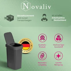 3er-Set Mülleimer 10L mit 2in1 Deckel, Klappdeckel & Schwingdeckel, Anti-Geruch Abfalleimer für Bad Badezimmer Küche Haushalt Büro, Müll Trash Bin Eimer Abfall Kunststoff Abfallbehälter ^ Novaliv