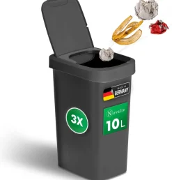 3er-Set Mülleimer 10L mit 2in1 Deckel, Klappdeckel & Schwingdeckel, Anti-Geruch Abfalleimer für Bad Badezimmer Küche Haushalt Büro, Müll Trash Bin Eimer Abfall Kunststoff Abfallbehälter ^ Novaliv