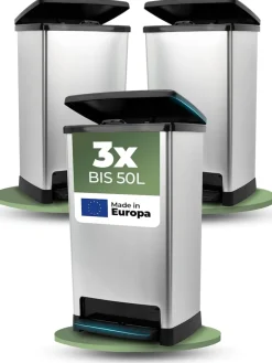 3x Großer Mülleimer mit Deckel - 50L Tretmülleimer mit Soft-Close-System - Stabiler Abfalleimer mit Deckel & Fußpedal - Geruchsdichter Mülleimer Küche u.v.m - Treteimer Müllbehälter ^ Novaliv Online