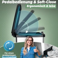 3x Großer Mülleimer mit Deckel - 50L Tretmülleimer mit Soft-Close-System - Stabiler Abfalleimer mit Deckel & Fußpedal - Geruchsdichter Mülleimer Küche u.v.m - Treteimer Müllbehälter ^ Novaliv Online