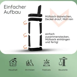 2X Müllsackständer mit Deckel für 70L-120L Müllsäcke, extra Robust & Fester Stand Outdoor geeignet, gelber Sack Müllständer Gelbersack-Halter Müll Abfall Ständer Holder Mülltonne ^ Novaliv New