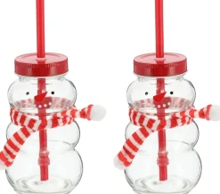 2X Tassen Glühwein 260 ml Personalisierte Weihnachtstasse mit Trinkhalm - Schneemann als Glühweinbecher - Weihnachts Motiv Tasse mit Deckel und Strohhalm Weihnachtstassen Handwärmer Mugs ^ Novaliv Discount