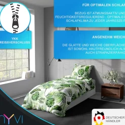 Bettwäsche Set DreamScience Mikrofaser Design - Atmungsaktiv & Weich - Mit Reißverschluss Größe:;Farbe:Leaves ^ NYVI Discount