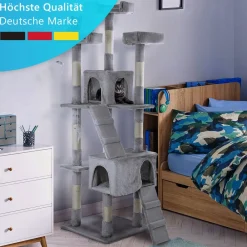 NYVI Katzen Kratzbaum Diego 170 cm - Deluxe Katzenbaum mit Katzenhöhlen, 3 Plattformen und Sisal Kratzsäule Grau Best