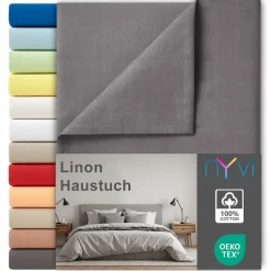 NYVI Linon Deluxe Bettlaken ohne Gummizug aus 100% atmungsaktiver Baumwolle - Betttuch auch als Sommerdecke nutzbar Farbe:;Größe: Anthrazit