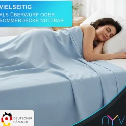 NYVI Linon Deluxe Bettlaken ohne Gummizug aus 100% atmungsaktiver Baumwolle - Betttuch auch als Sommerdecke nutzbar Farbe:;Größe: Anthrazit