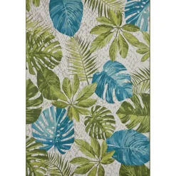 NYVI Teppich Flair - Wetterfest, UV-beständig, für Innen und Außen Größe:;Farbe:Turquoise Green Leaves Flamingo Discount