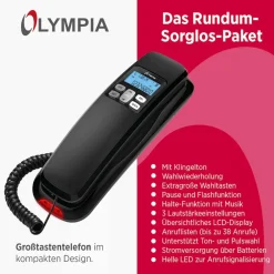 Olympia Senioren Großtastentelefon Extragroße Wahltasten  LCD Wandmontage geeignet Outlet