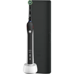Braun Oral-B Clean & Protect Zahnbürste (3D-Technologie, visuelle Andruckkontrolle, 2 Putzprogramme: Tägliche Reinigung und Sensitiv, bis zu 2 Wochen Akku-Laufzeit, integrierter 2-Minuten-Timer, Handstück mit Ladestation, 1 Aufsteckbürste, 1 Reise-Etui, made in New