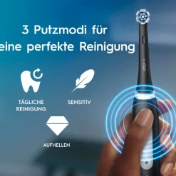 Oral-B iO Series 3 Zahnbürste (Magnetische iO-Technologie mit sanften Mikrovibrationen, intelligente Andruckkontrolle, 3 Putzprogramme,  gelbes Licht signalisiert Bürstenkopfwechsel, Timer, Reiseetui, Matt Black) Online