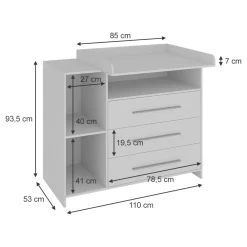 -Store Wickeltisch Paula, 110 x 94 cm, Weiß, Wickelkommode mit Wickelaufsatz ^ Oskar Online