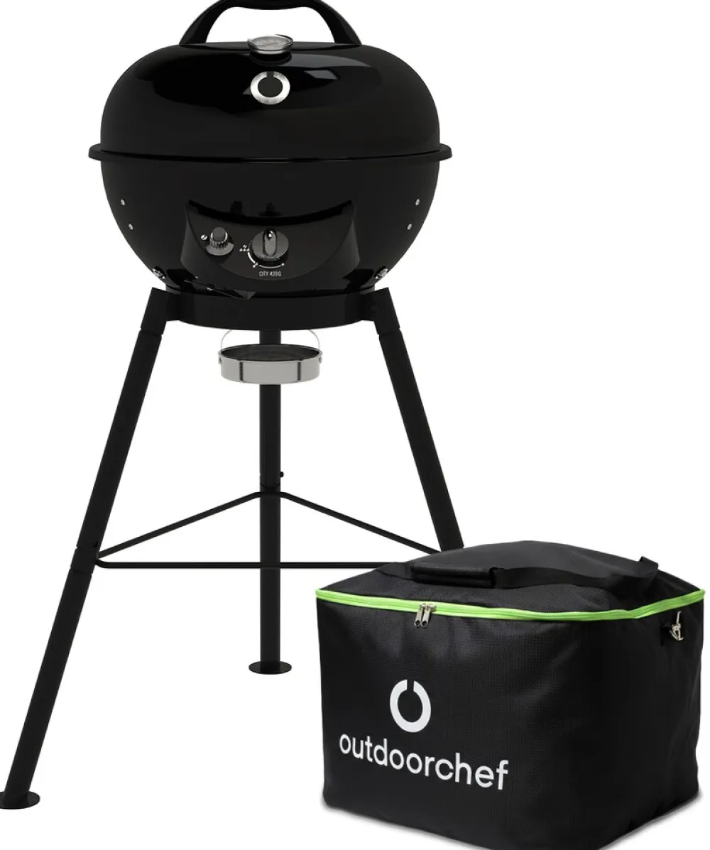 Outdoorchef Gas Kugelgrill City 420 G SE Black mit Tragetasche Gasgrill mit Stahlgrillrost Clearance