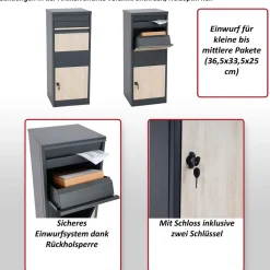Paketkasten -G80, Paketbox Standbriefkasten Briefkasten Größe L ~ verzinkt anthrazit, Holzoptik dunkel ^ MCW Discount