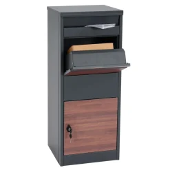 Paketkasten -G80, Paketbox Standbriefkasten Briefkasten Größe L ~ verzinkt anthrazit, Holzoptik dunkel ^ MCW Discount