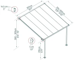 Canopia Feria Terrassenüberdachung anthrazit 307x295x260-305 in cm (LxBxH) ^ PALRAM Sale