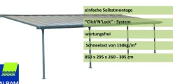 PALRAM Canopia Feria Terrassenüberdachung anthrazit 850x295x260-305 in cm (LxBxH) Outlet