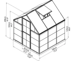 Gewächshaus Hybrid  Grün+ 4x Schwerlastregal und Gewächshaus-Clips in cm 186x185x208 (LxBxH) ^ PALRAM