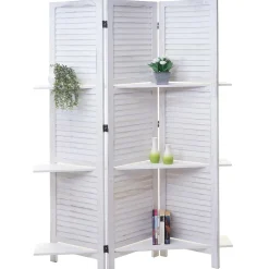 Paravent Aberdeen, Trennwand Raumteiler mit Regalböden 170x125cm, Shabby Look ~ weiß/weiß ^ MCW Outlet
