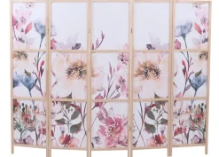 MCW Paravent -O70, Trennwand Sichtschutz Raumtrennung Naturmotive Holz MVG Polyethylen 170x227cm ~ Blumen Outlet