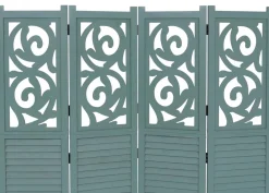 MCW Paravent T568, Raumteiler Trennwand Sichtschutz Raumtrennung, Ornamente klappbar Paulownia Holz 170x160cm ~ grün Discount