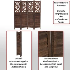MCW Paravent T568, Raumteiler Trennwand Sichtschutz Raumtrennung, Ornamente klappbar Paulownia Holz 170x160cm ~ grün Discount