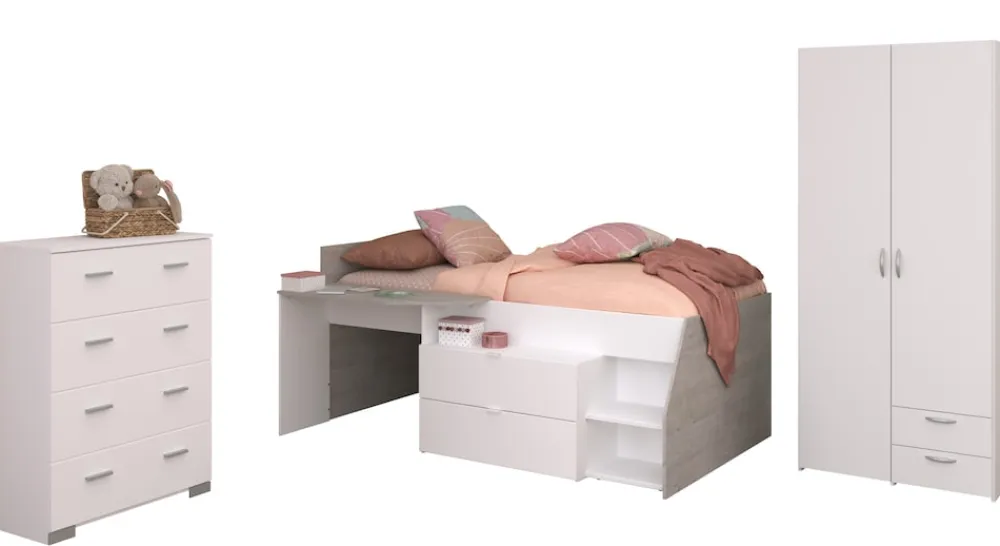 Kinderzimmer 3-teilig "Milky 12" Weiß / Grey Loft ^ Parisot