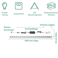Wall Spot 120cm, Abstrahlwinkel 120°, LED Wachstumslampe, Grow Light für Zimmerpflanzen und Grünpflanzen, Fassaden- und Wandbegrünung ^ Parus by Venso Online