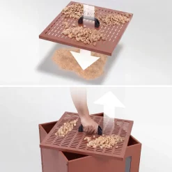 Pelletbehälter -Q30, Pelletbox, Aufbewahrungsbox für z.B. Tierfutter, Sichtfenster Rollen 62x36x36cm ~ kupferfarben ^ MCW Online