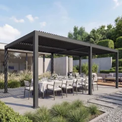 Pergola -L46, Gartenpavillon Lamellen-Pavillon, 11cm-Aluminium-Gestell, Regenrinne sturmfest, 3x6m ~ anthrazit ^ MCW Clearance