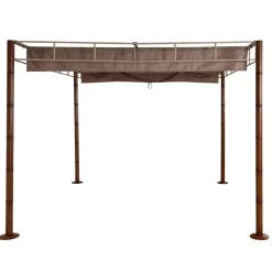 Pergola -L42, Garten Pavillon Terrassenüberdachung, stabiles 7cm-Metall-Gestell 3x3m Bambus-Optik ~ taupe-braun ^ MCW Discount