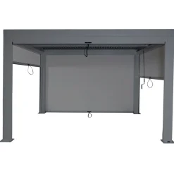 Pergola -L46 mit Seitenwand, Gartenpavillon Lamellen-Pavillon Rollo, 10cm-Alu-Gestell, sturmfest 3x4m ~ anthrazit ^ MCW New