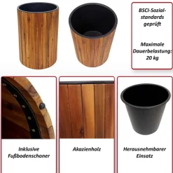 Pflanzkasten -L24, Pflanzkübel Blumentopf Blumenkasten, rund 50x34cm Outdoor Akazie Holz MVG-zertifiziert, braun ^ MCW New