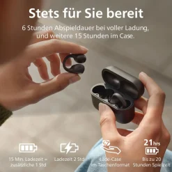 TAQ2000BK schwarz Clip Open-Ear Kopfhörer (True Wireless, mit Ohrklemme, Bluetooth-Multipoint-Verbindung, IPX4 spritzwassergeschützt und schweißresistent, Sprachassistent) ^ Philips Outlet
