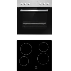 PKM Einbau Herdset EHS4IX - Einbauherdset mit Edelstahlblende; Glaskeramikkochfeld, Backofen 65L mit 5 Funktionen Discount