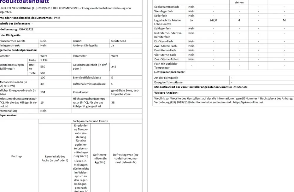 Vollraumkühlschrank KH KS242E - weiß, 242L, freistehend, Kühlschrank ^ PKM Sale