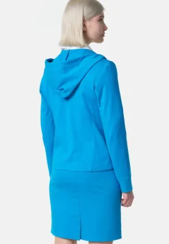 PM SELECTED Damen Kurzblazer Sportliches Sakko Business Hoodie Blazer mit Kapuze - Reverskragen & Zugband PM21 Blau New