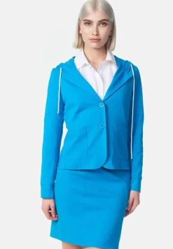PM SELECTED Damen Kurzblazer Sportliches Sakko Business Hoodie Blazer mit Kapuze - Reverskragen & Zugband PM21 Blau New