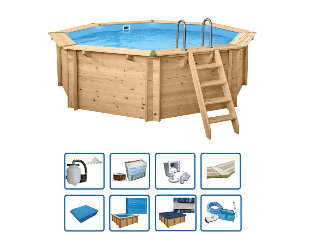 Pool "Java" ø 4,40 m/ 1,36m Achteck Rund (Filteranlage 6,0m3, Premium Set) ^ Interhiva Outlet