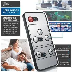 Primewire Audio / Video Matrix-Switch, 3-Port UHD HDMI Switch / Verteiler inkl. Fernbedienung, 4K, 3D, CEC Outlet