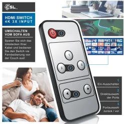 Primewire Audio / Video Matrix-Switch, 3-Port UHD HDMI Switch / Verteiler inkl. Fernbedienung, 4K, 3D, CEC Outlet