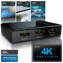 Primewire Audio / Video Matrix-Switch, 3-Port UHD HDMI Switch / Verteiler inkl. Fernbedienung, 4K, 3D, CEC Outlet